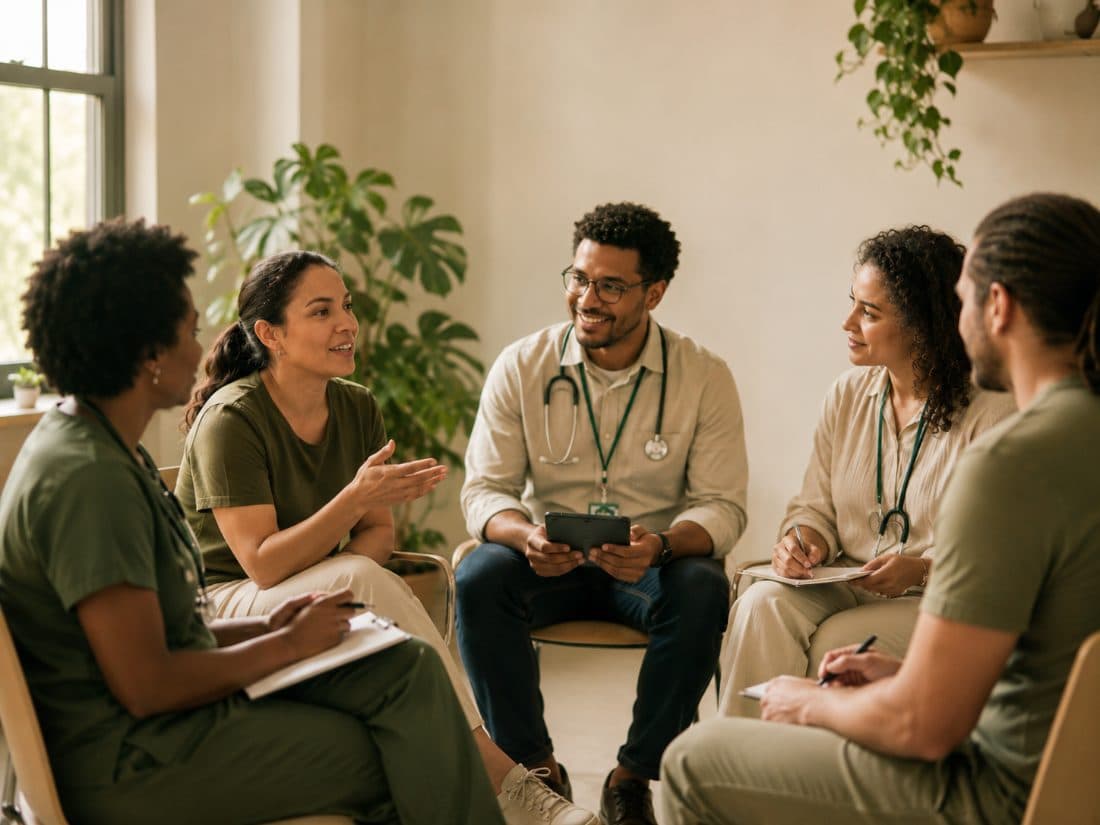 Equipe multidisciplinar em roda de discussão e formação